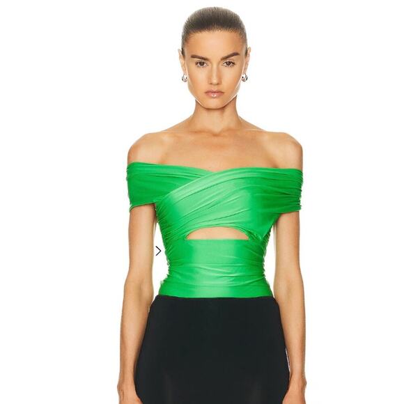 Fleur Du Mal Wrap Front Bodysuit in Peridot Green - Picture 2 of 9